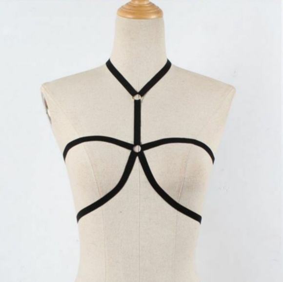 Black Strappy Hollow Cage Harness Bralette - Picture 2 of 3